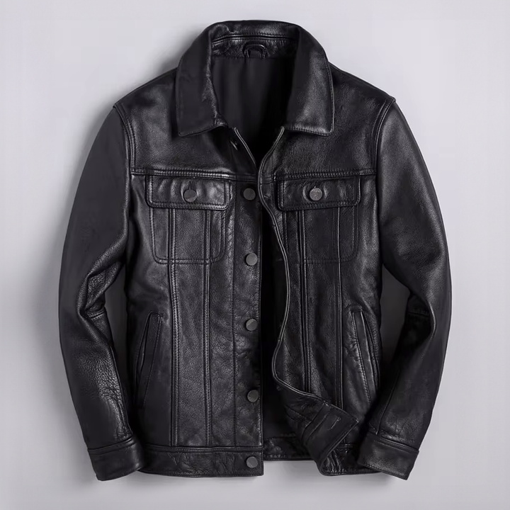 Men's Vintage Genuine Leather Button-Up Jacket