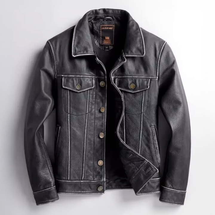 Men's Vintage Genuine Leather Button-Up Jacket