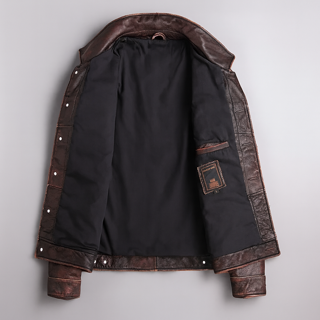 Men's Vintage Genuine Leather Button-Up Jacket