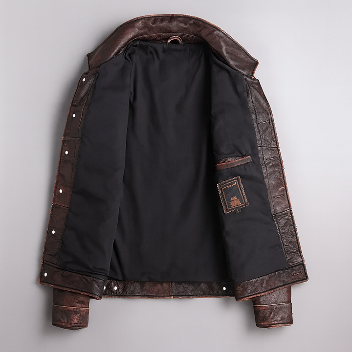 Men's Vintage Genuine Leather Button-Up Jacket