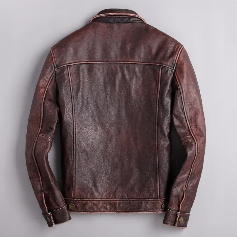 Men's Vintage Genuine Leather Button-Up Jacket