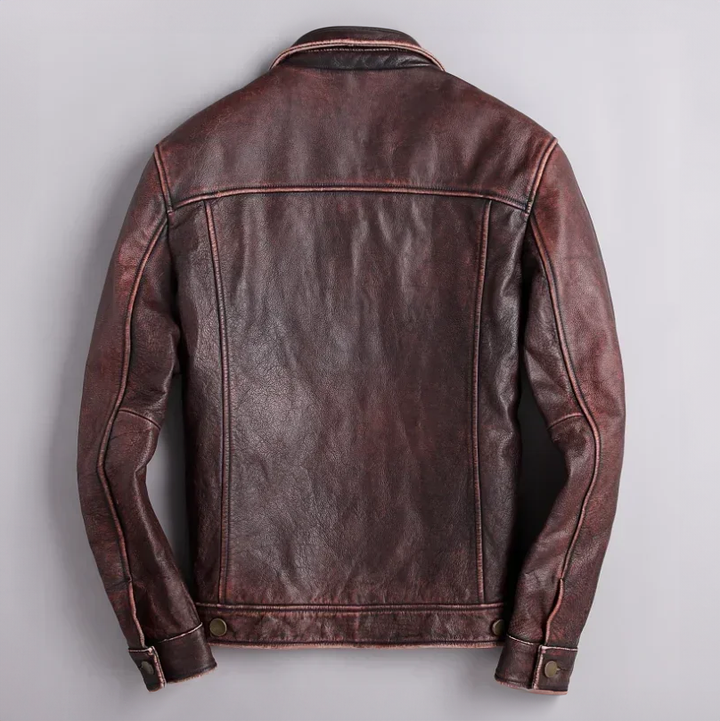 Men's Vintage Genuine Leather Button-Up Jacket