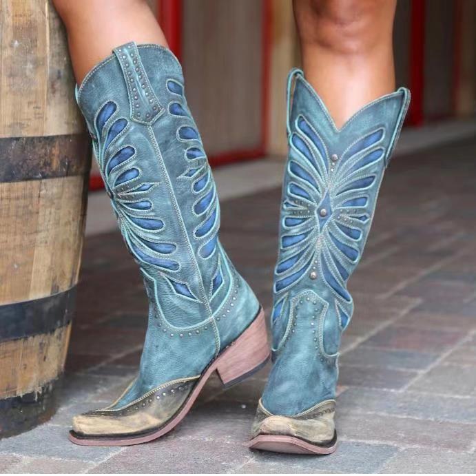 Women's Cutout Knee-High Boots with Studded Accents