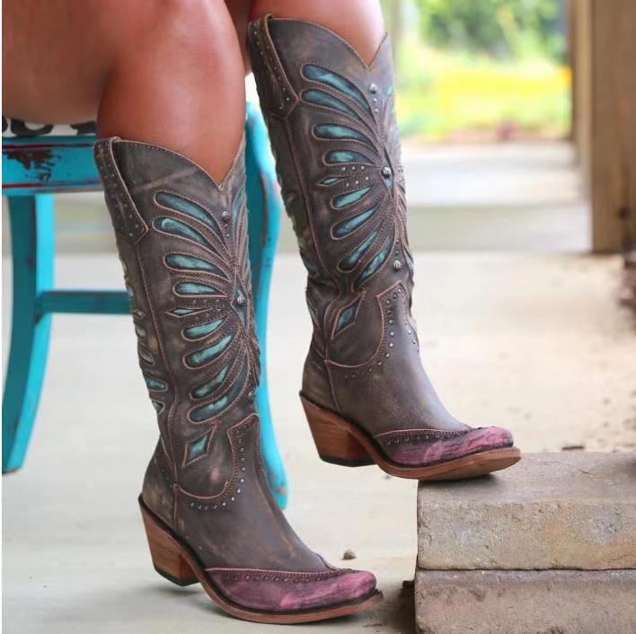 Women's Cutout Knee-High Boots with Studded Accents