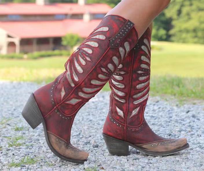 Women's Cutout Knee-High Boots with Studded Accents