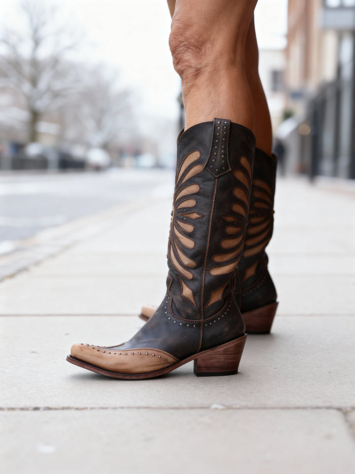 Women's Cutout Knee-High Boots with Studded Accents
