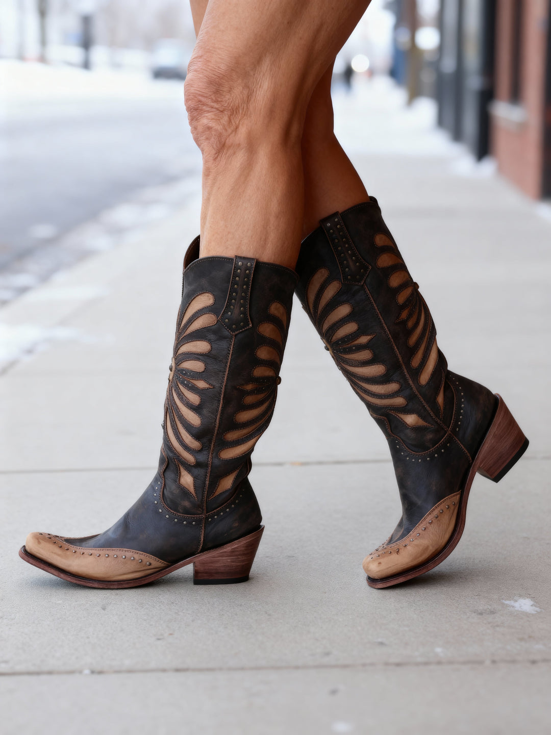 Women's Cutout Knee-High Boots with Studded Accents