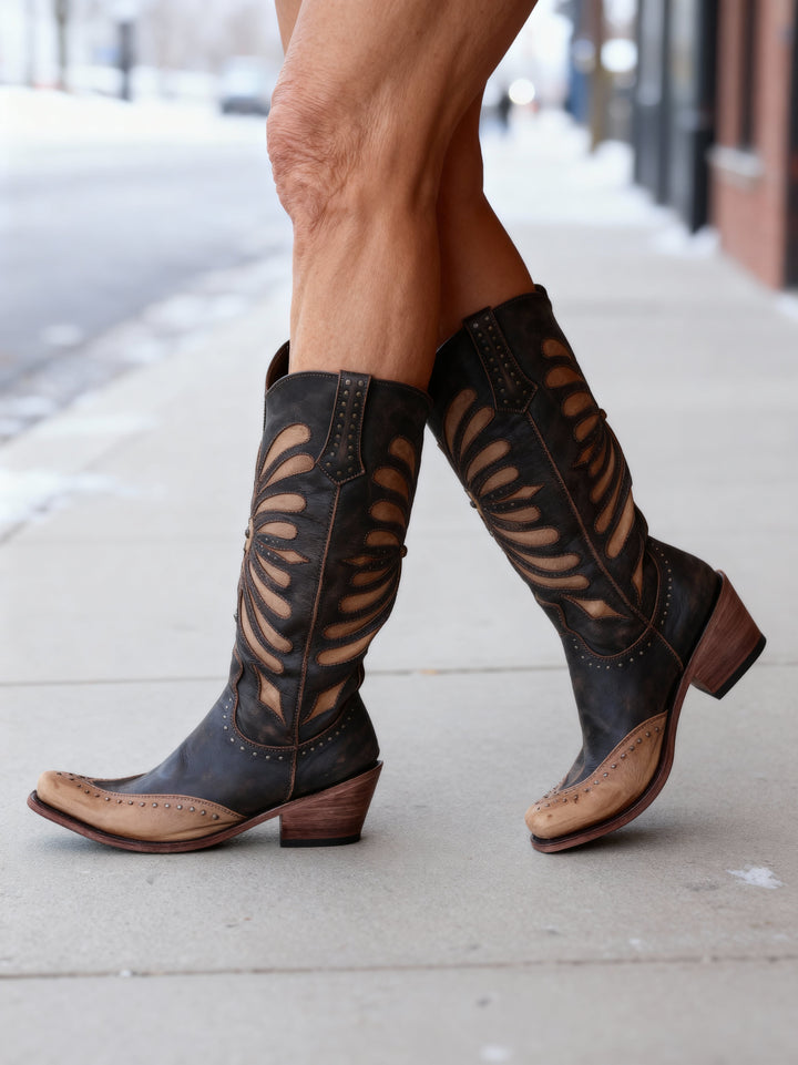 Women's Cutout Knee-High Boots with Studded Accents