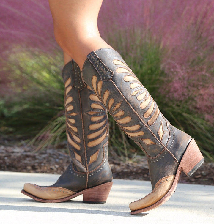Women's Cutout Knee-High Boots with Studded Accents