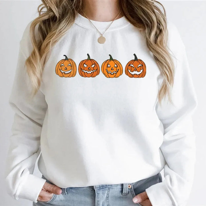 Women's Halloween Graphic Crewneck Sweatshirt - Jack-o-Lantern Design