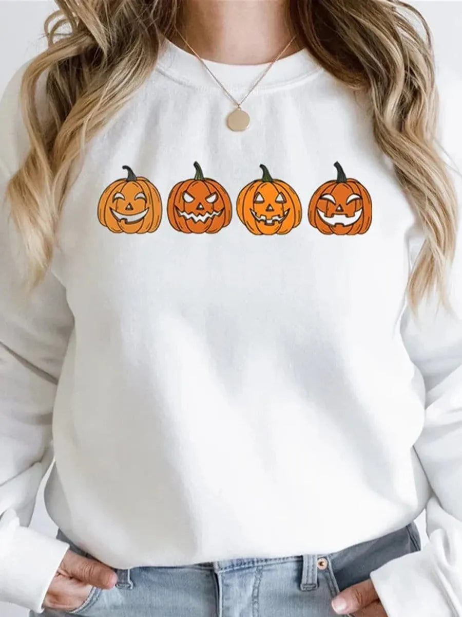 Women's Halloween Graphic Crewneck Sweatshirt - Jack-o-Lantern Design