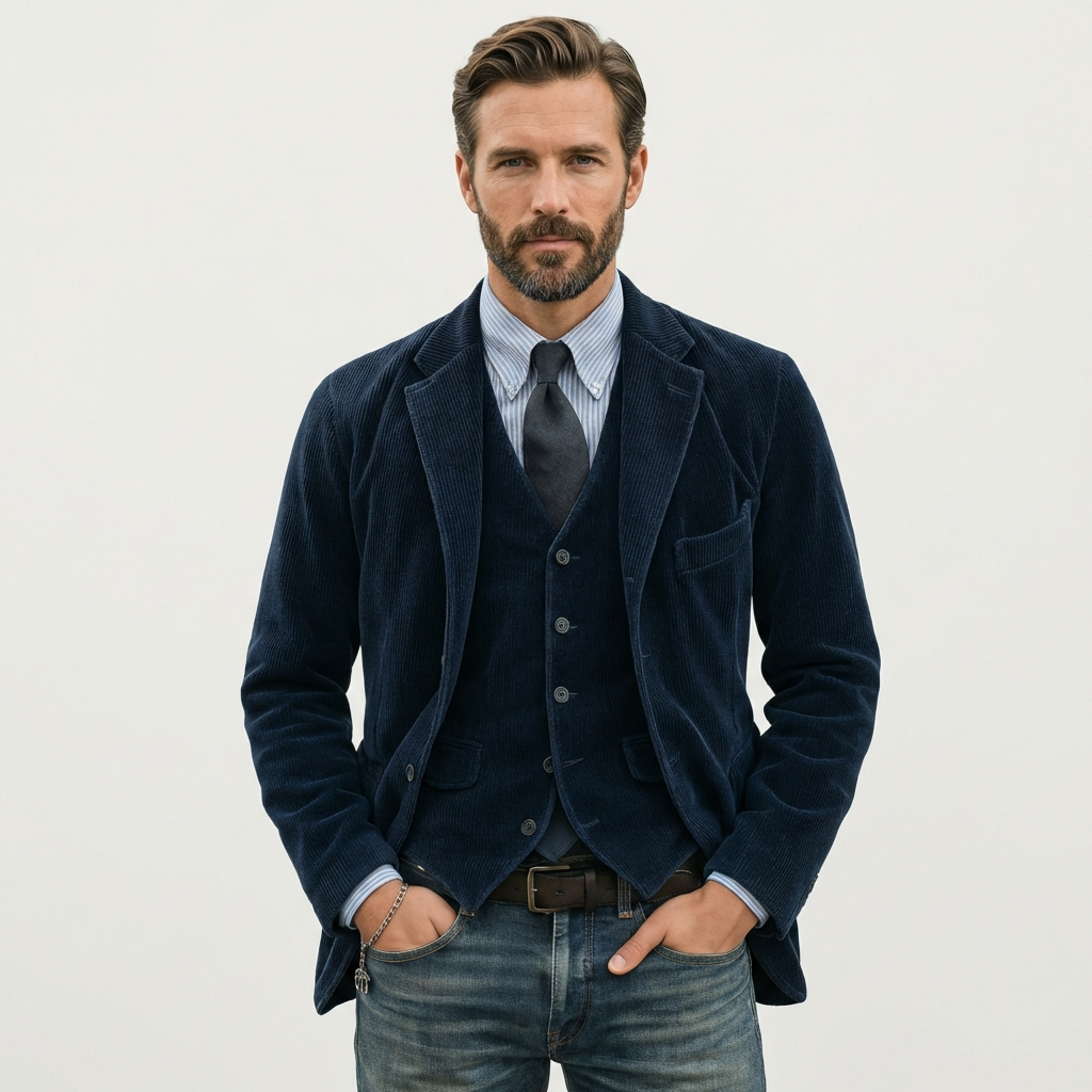 Men's Velvet Blazer and Vest Set