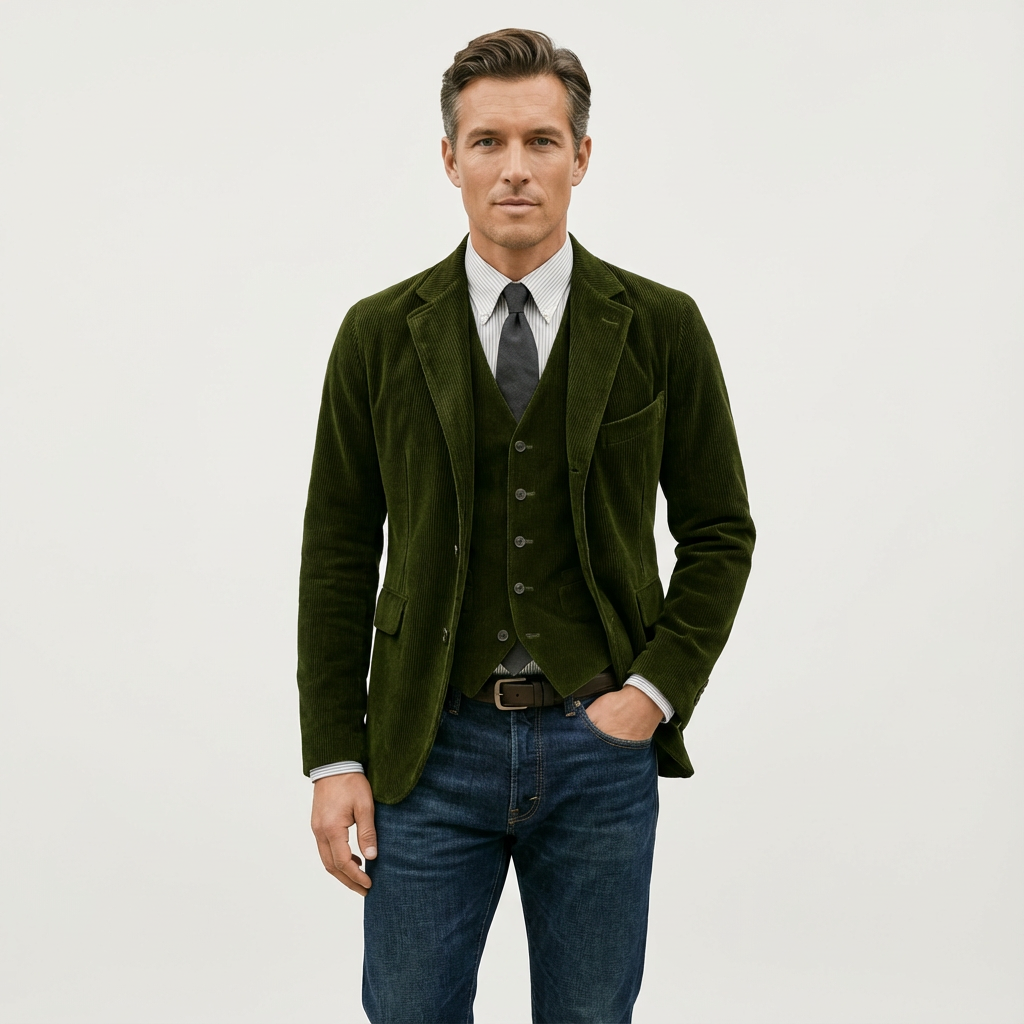 Men's Velvet Blazer and Vest Set