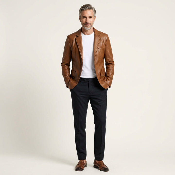 Men's Leather Blazer Jacket