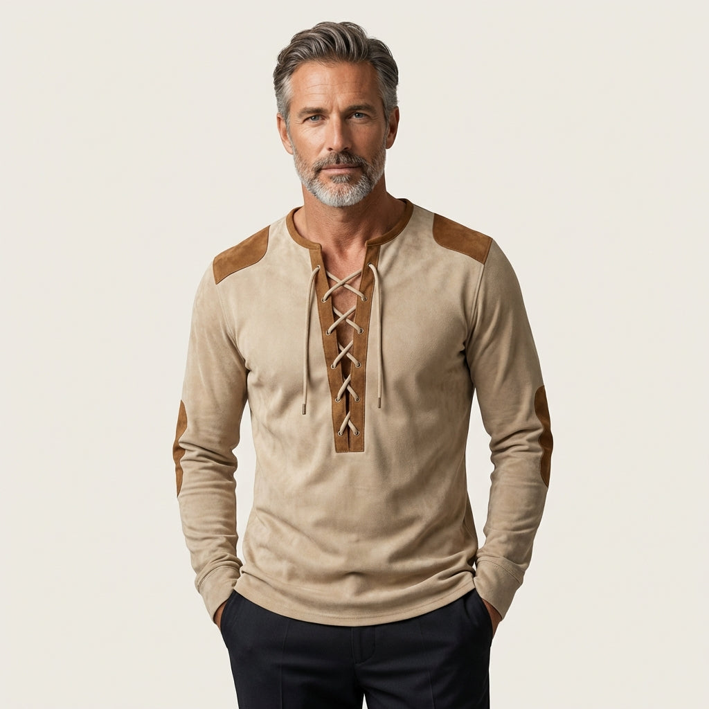 Men's Suede-Touch Long Sleeve Henley Shirt