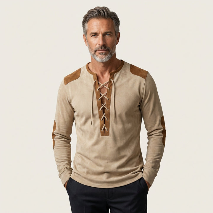 Men's Suede-Touch Long Sleeve Henley Shirt