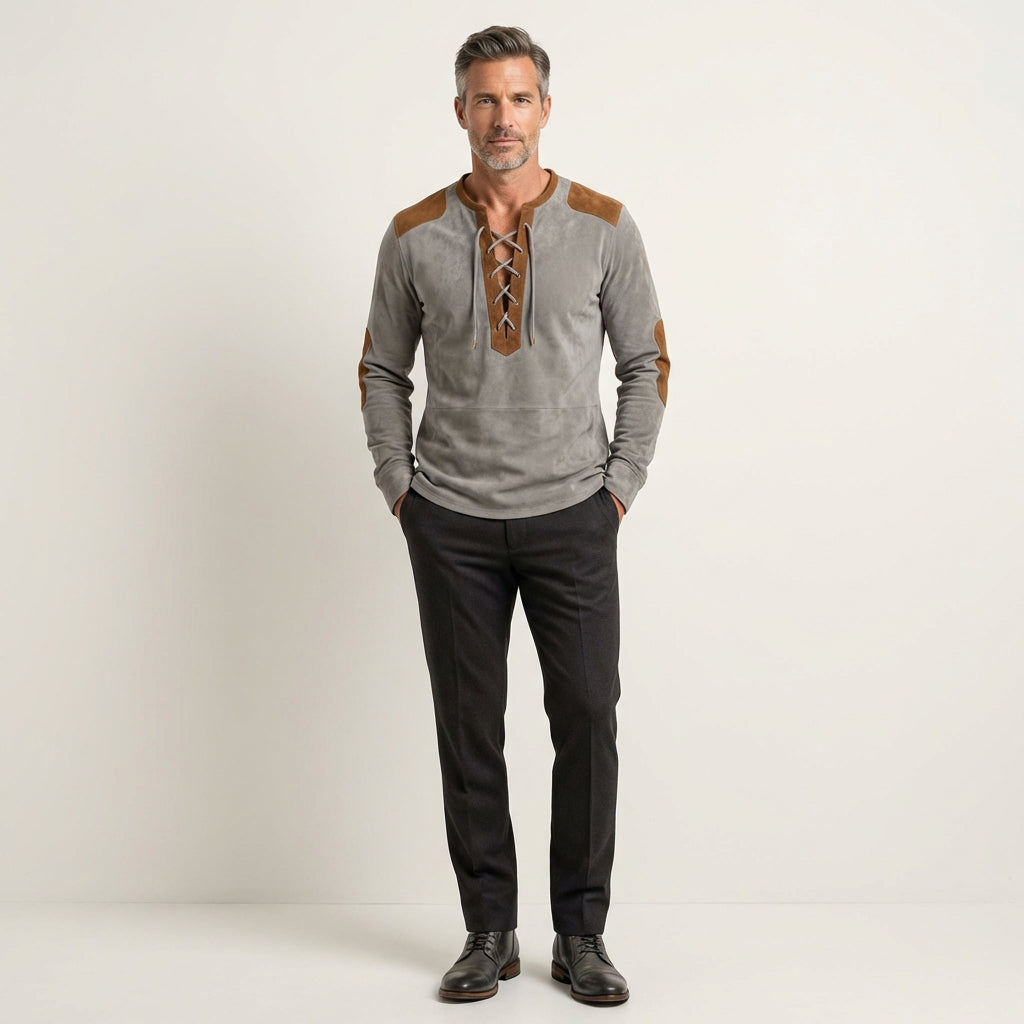 Men's Suede-Touch Long Sleeve Henley Shirt