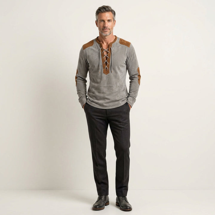 Men's Suede-Touch Long Sleeve Henley Shirt
