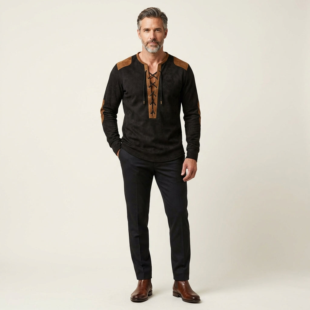 Men's Suede-Touch Long Sleeve Henley Shirt