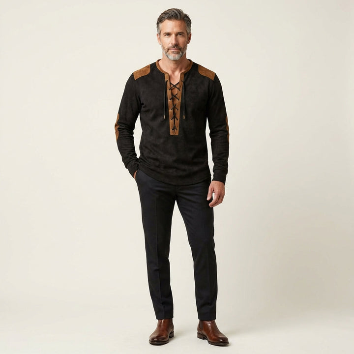 Men's Suede-Touch Long Sleeve Henley Shirt