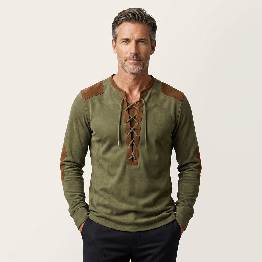 Men's Suede-Touch Long Sleeve Henley Shirt