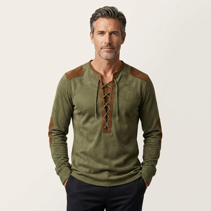 Men's Suede-Touch Long Sleeve Henley Shirt
