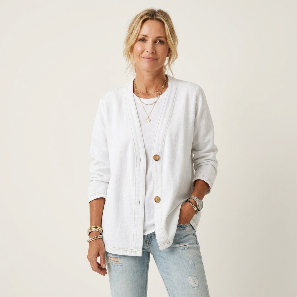 Women's Collarless V-Neck Denim Cardigan Jacket