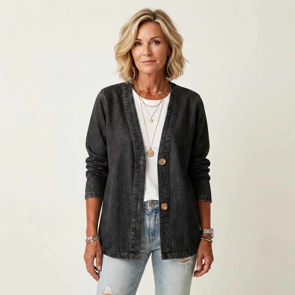 Women's Collarless V-Neck Denim Cardigan Jacket