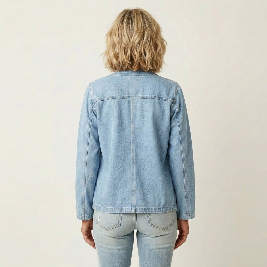Women's Collarless V-Neck Denim Cardigan Jacket