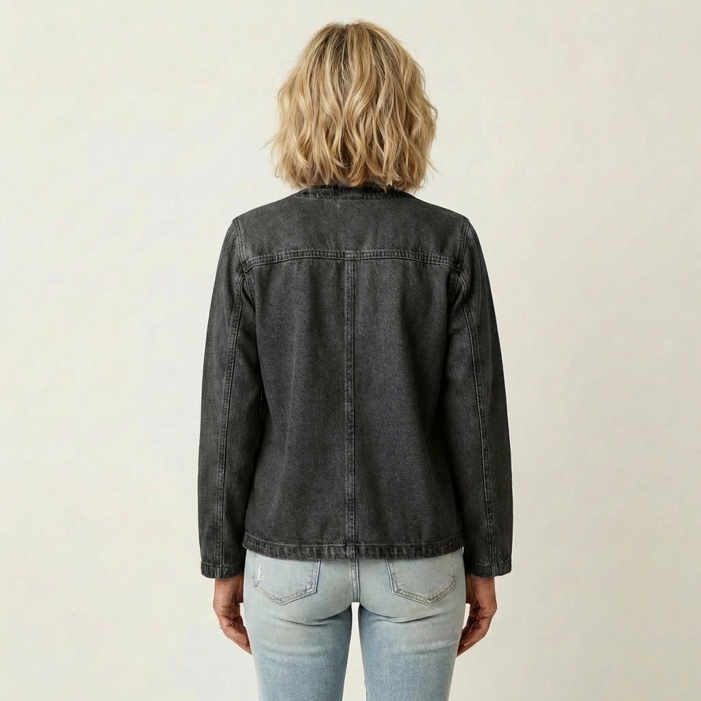 Women's Collarless V-Neck Denim Cardigan Jacket