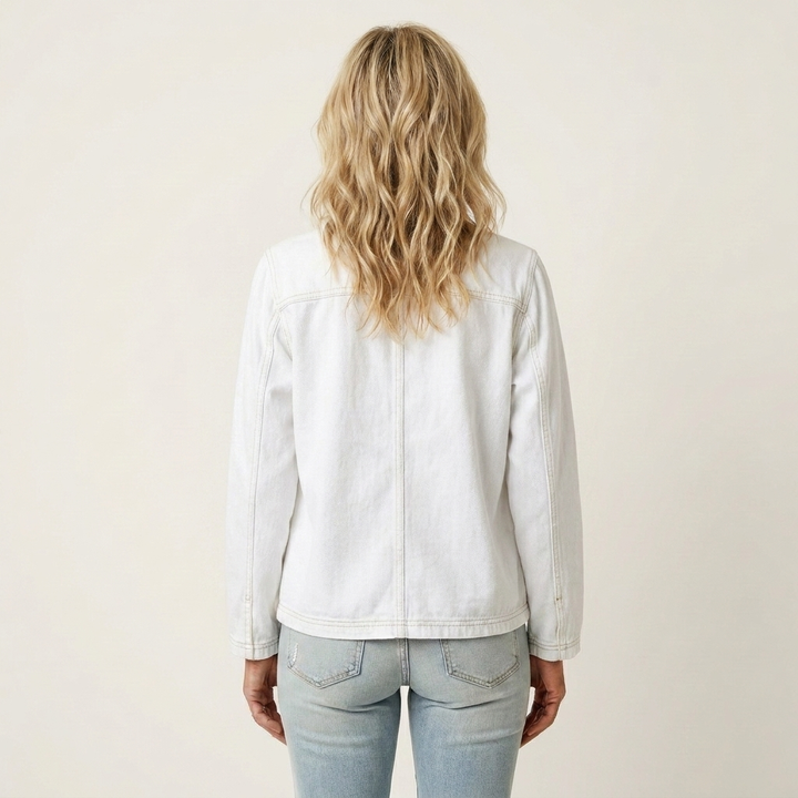 Women's Collarless V-Neck Denim Cardigan Jacket