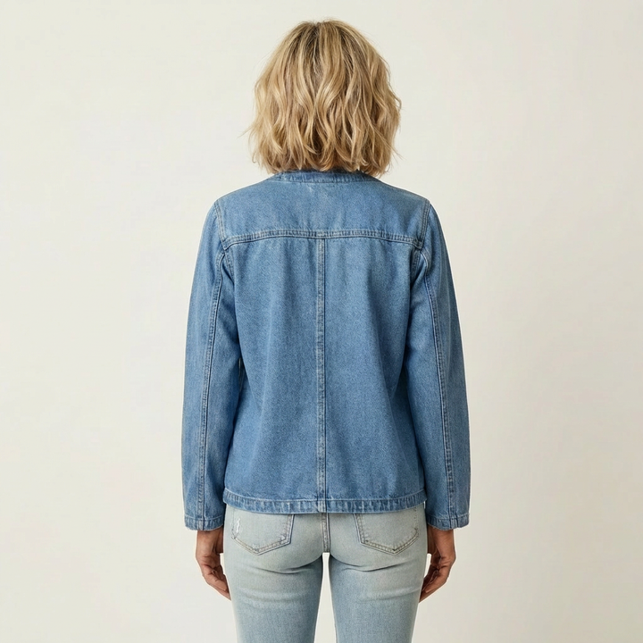 Women's Collarless V-Neck Denim Cardigan Jacket