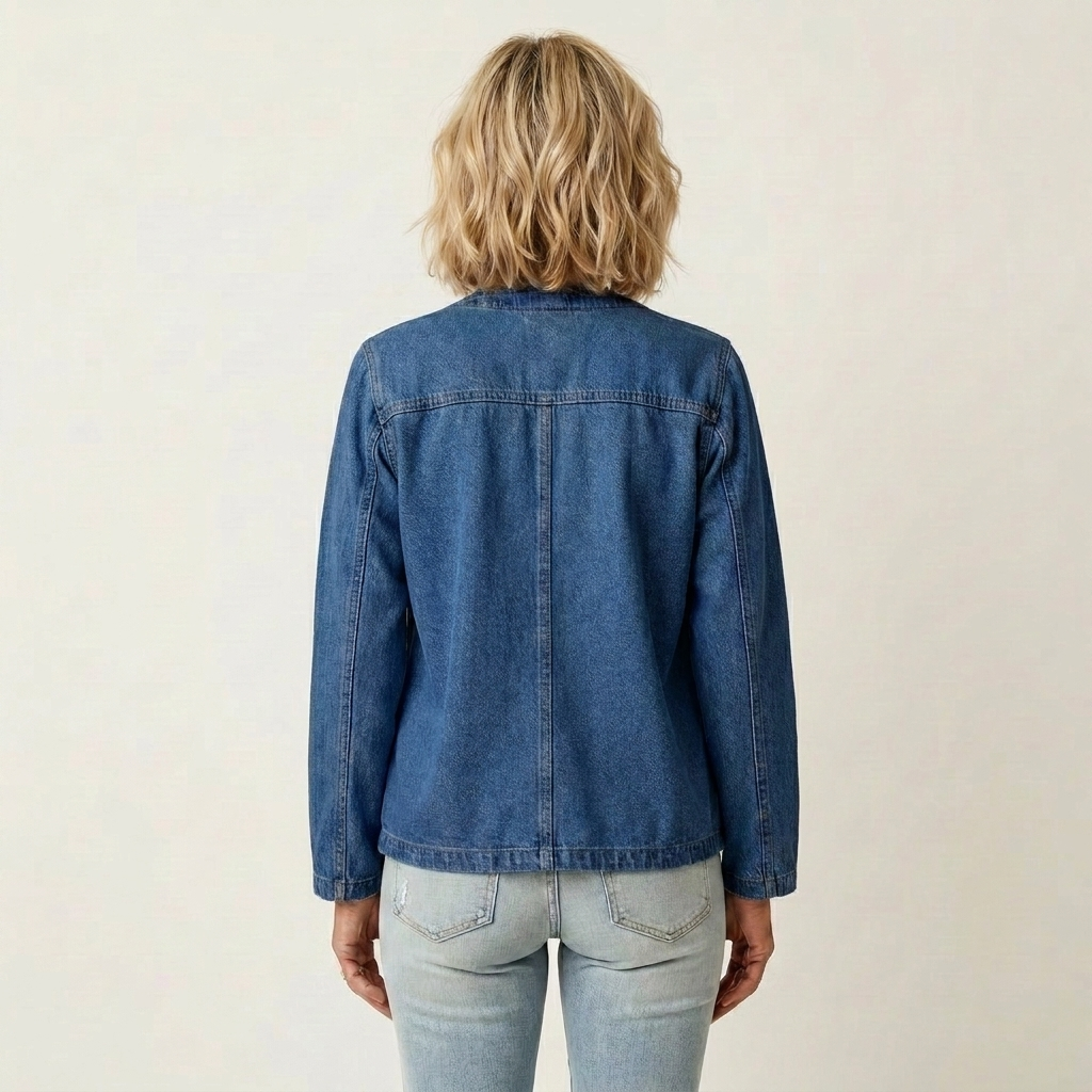 Women's Collarless V-Neck Denim Cardigan Jacket