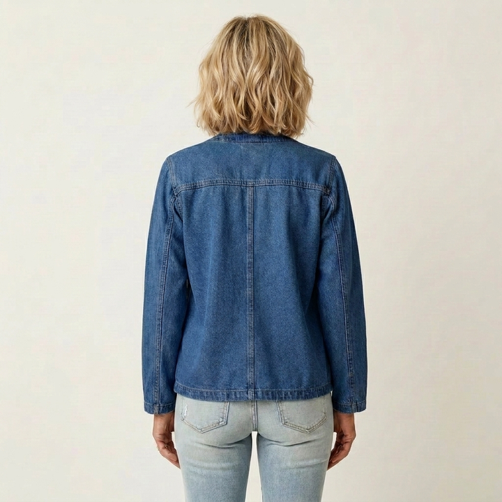 Women's Collarless V-Neck Denim Cardigan Jacket