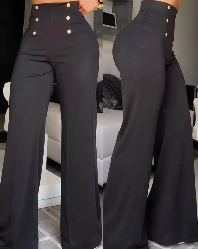 Fiora | Women's High Waist Trousers with Side Buttons