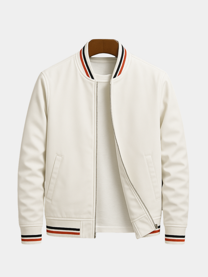 Men's Striped Collar Full-Zip Bomber Jacket