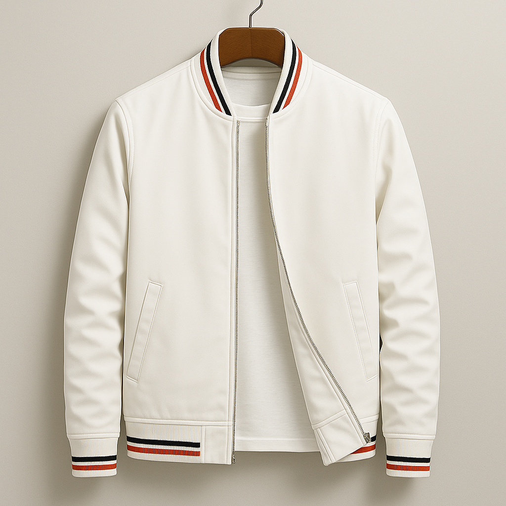 Men's Striped Collar Full-Zip Bomber Jacket