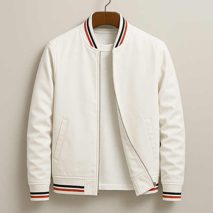 Men's Striped Collar Full-Zip Bomber Jacket