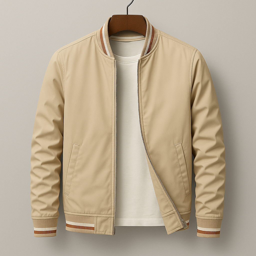 Men's Striped Collar Full-Zip Bomber Jacket