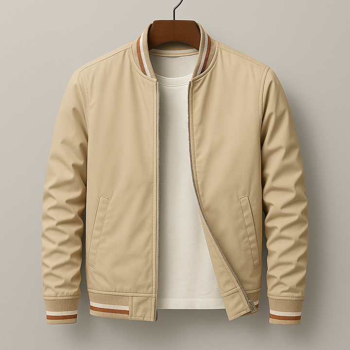 Men's Striped Collar Full-Zip Bomber Jacket