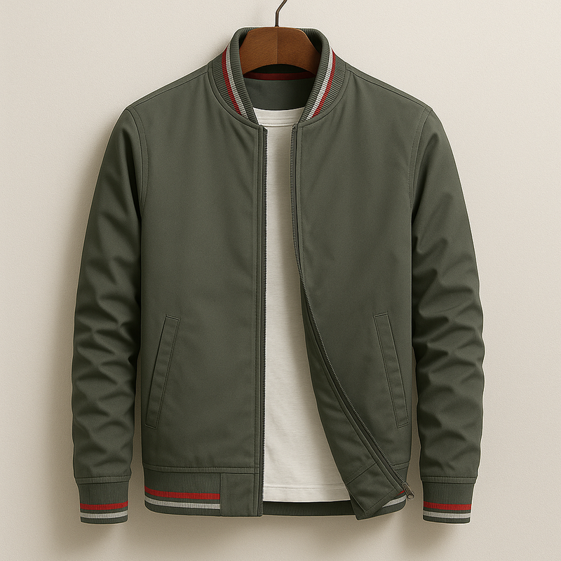 Men's Striped Collar Full-Zip Bomber Jacket