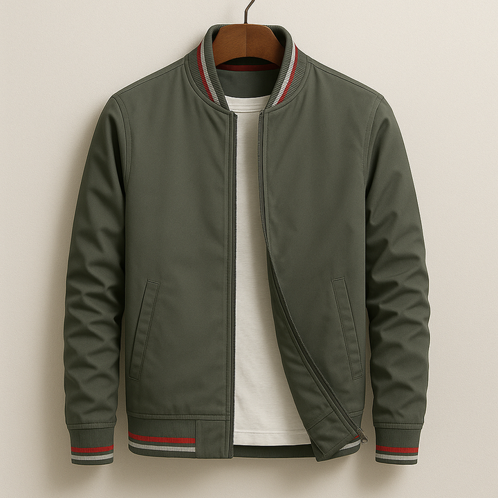 Men's Striped Collar Full-Zip Bomber Jacket