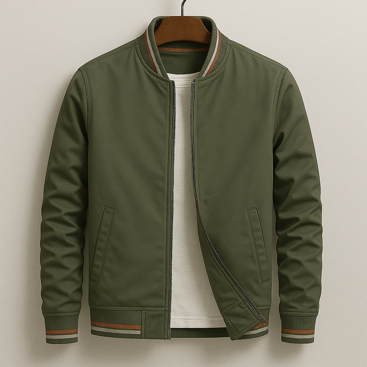 Men's Striped Collar Full-Zip Bomber Jacket