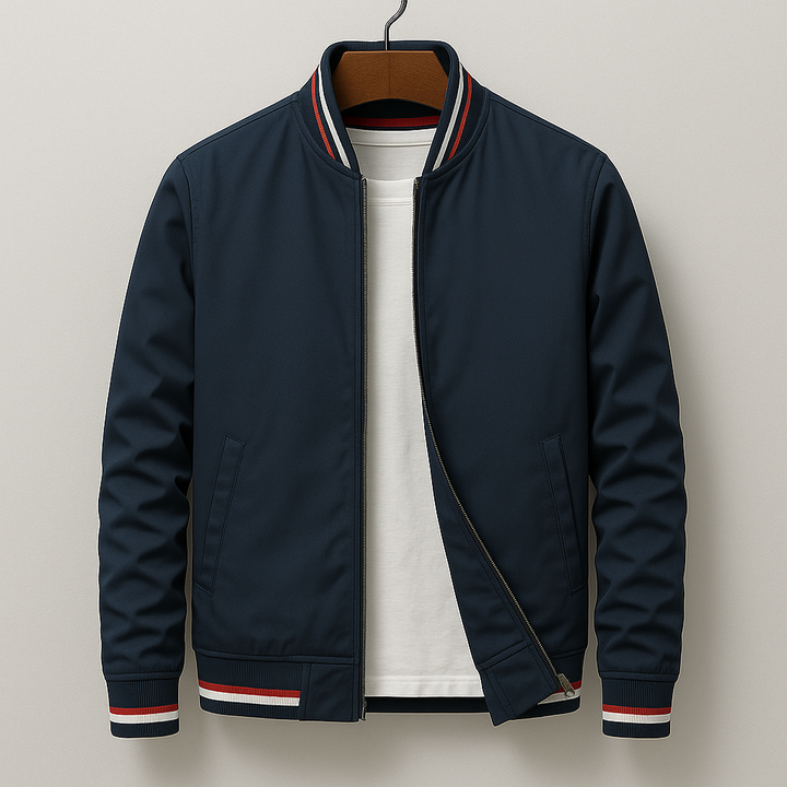 Men's Striped Collar Full-Zip Bomber Jacket