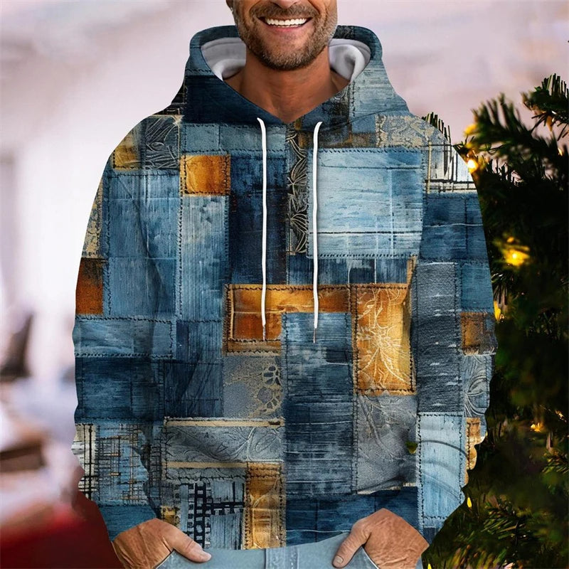 Men's Patchwork Print Hoodie for Stylish Comfort