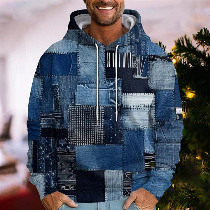 Men's Patchwork Print Hoodie for Stylish Comfort