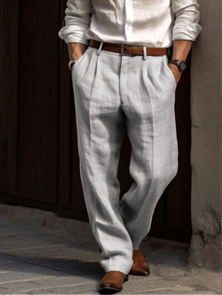 Men's Loose Fit Linen Trousers for Elegant Business Attire