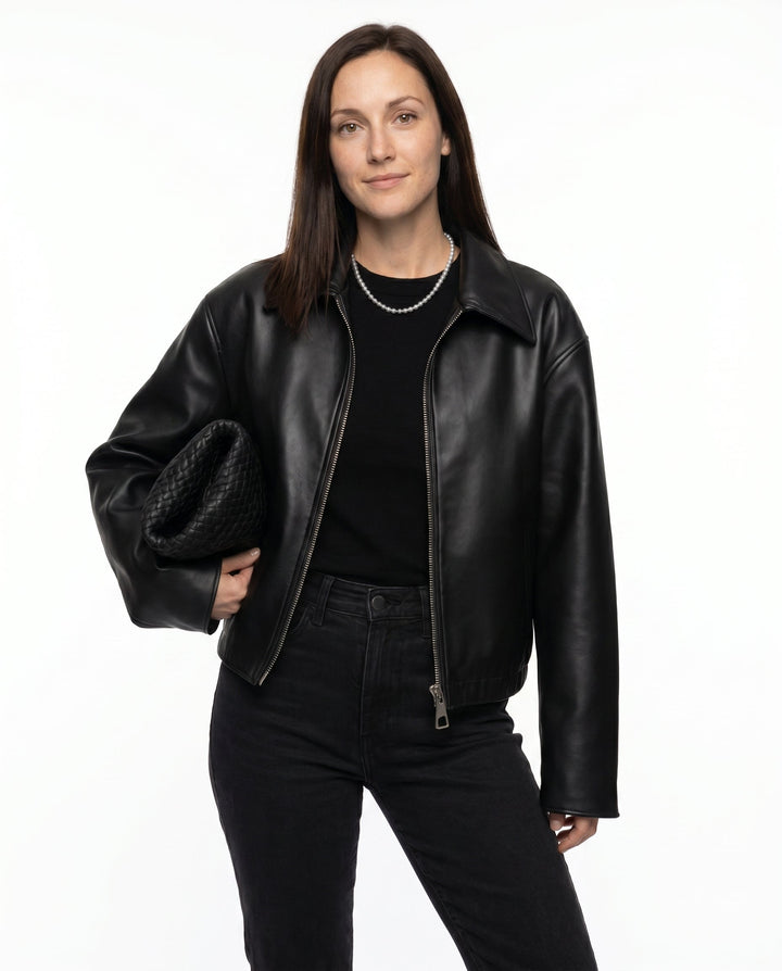 Women's Sophisticated Fitted Faux Leather Jacket for Casual Wear
