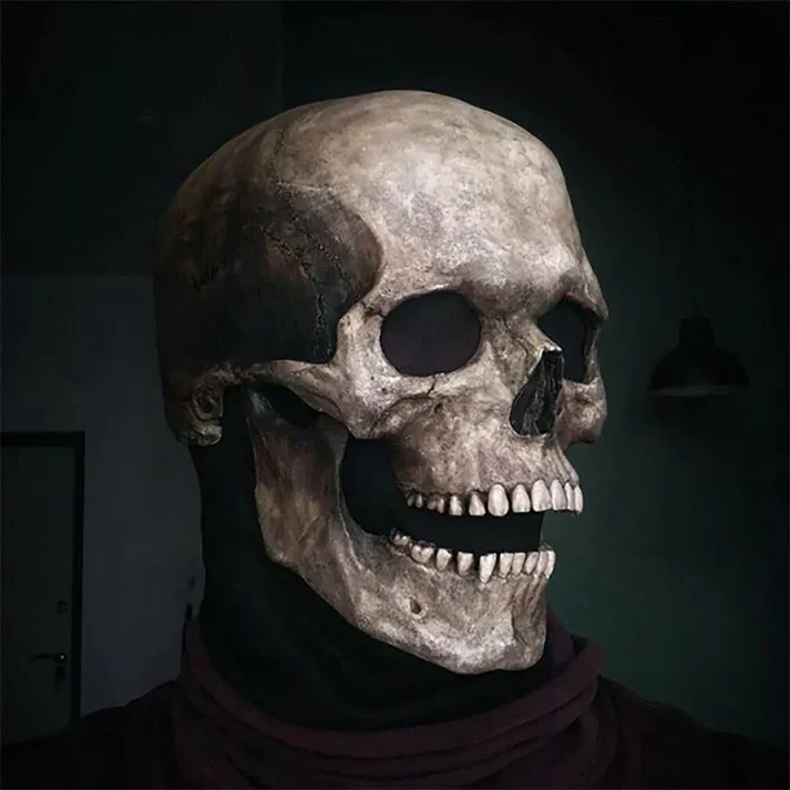 Halloween's Realistic Skull Mask with Moving Jaw and Bone Details