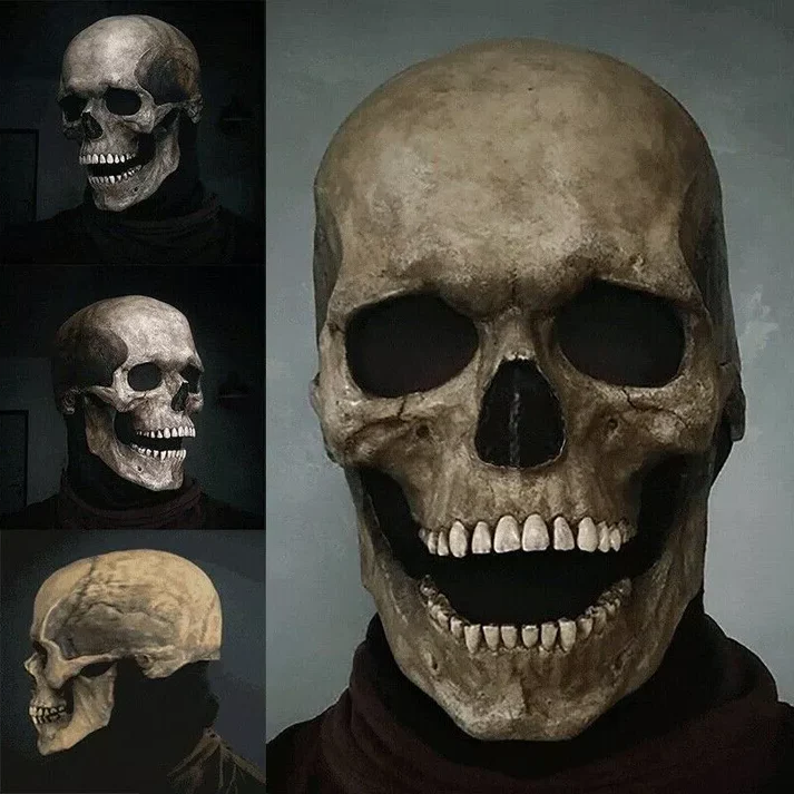Halloween's Realistic Skull Mask with Moving Jaw and Bone Details